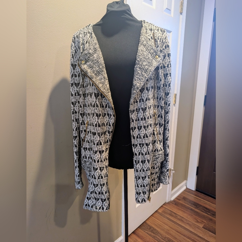 Lucky Brand Knit Moto Jacket Asymmetrical Zip Up Blazer Jacket Medium